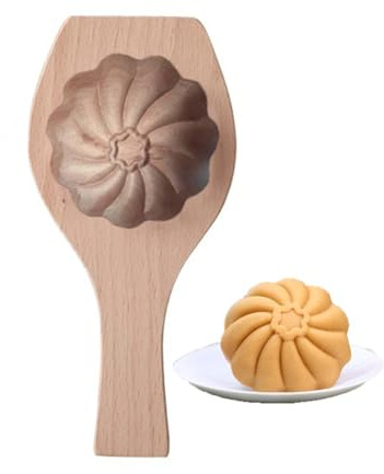 Baozi-Formen-Set aus Holz, 6/7/8 cm, traditionelle chinesische gedämpfte Brötchenpresse, wiederverwendbares Backwerkzeug für Dim Sum, Gebäck, Mondkuchen und Kekse (M-gerüschter Rand)