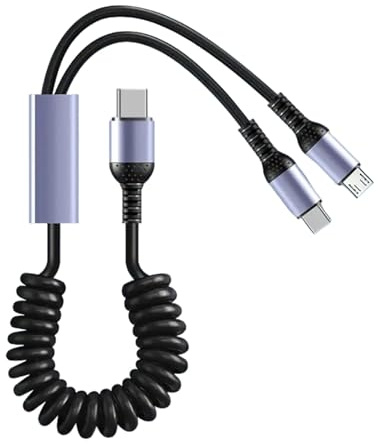 Whltzf Spring Coils Charging Cord For MicroUSB Phones/Tablets 66W Fast Speed Charging Type C Data Syncs Cable MicroUSB And Type C