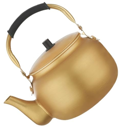 Bouilloire en Aluminium 1 L Épaissie pour Gaz et Flamme | Poignée Anti-brûlure, Prise Confortable, Style Coréen Pratique, Coloris Or