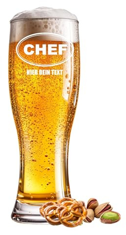 Bicchiere da birra inciso Chef, 0,5 l, con testo a scelta, nome anno o scritta, per occasioni speciali come compleanno, anniversario, festa del papà o celebrazione, incisione a scelta