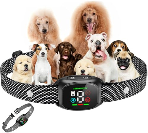 Collier Anti Aboiement Chien Automatique, 8 Niveaux de Sensibilité, Collier Anti-Aboiement Chien Réglable avec 4 Modes, Détection Intelligente & Sécurité, Étanche IP67, pour Petit et Gros Chien