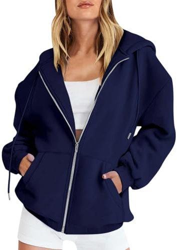 TOFOTL Sweat Femme sans Capuche Pull Hiver 2025 Tenue Personnalisé Alpaga en Elegant Interieur Zippé Cashmere Moche Hiver Pull Cashmere Femme Sportswear Sherpa Angora Pul Noel Bleu foncé M