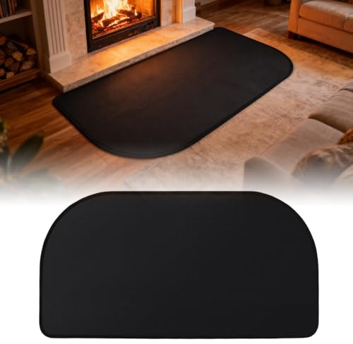 Tapis de cheminée ignifuge 106 x 61 cm - Tapis ignifuge pour poêle à bois - Pour protéger le sol des étincelles - Noir