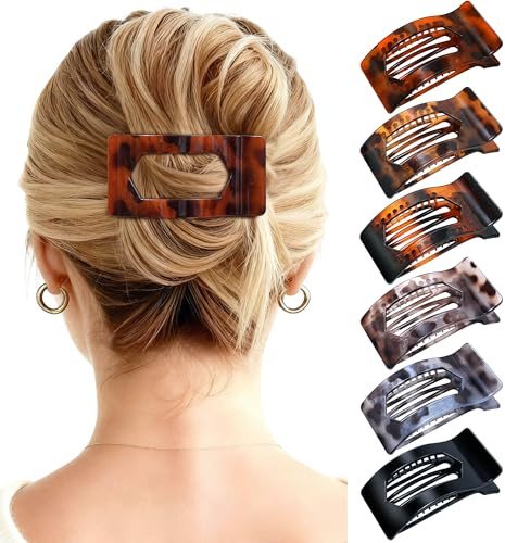 Mesovor 6 Stück Flache Haarspangen für Damen und Mädchen,Starke Haltekraft | Flach Liegende Haarspangen für Dickes und Dünnes Haar|10cm Rutschfeste, Große, Quadratische, ganztägig komfortabel