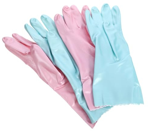 FOMIYES 2 Pairs Dishwashing Gloves for Dishwashing Comfortable Grip Reusable Rubber Gloves with Flocking Suitable for Palm Width 3.58-3.94in Sleek Stylish Design for Kitchen Cleaning
