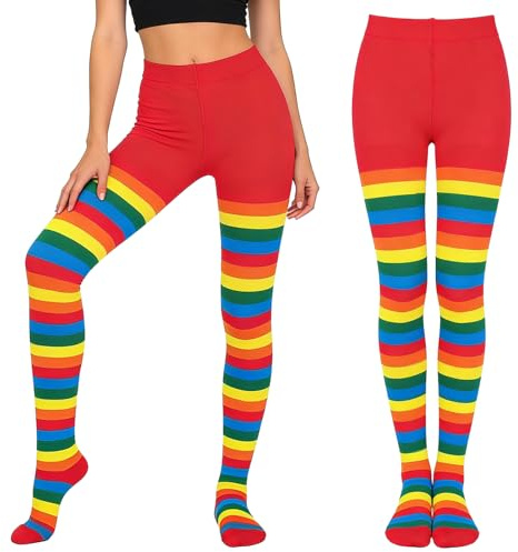 Färgglada regnbåge randiga strumpbyxor, ogenomskinliga damleggings, färgglada randiga strumpor för karneval halloween kostym temafest tillbehör