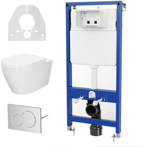 Élément mural basique + évier mural profond, abattant de WC complet avec système d'abaissement automatique et réservoir encastré, avec plaque de déclenchement, tapis d'insonorisation, silencieux