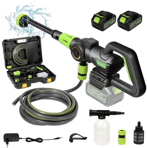 1200W Nettoyeur Haute Pression sans Fil, 6 en 1 Nettoyeur Haute Pression sur Batterie, Max 120 Bar avec 2 Batteries, Tuyau De 5m, Pressure Washer pour Voiture, Jardin, Terrasse, Sols