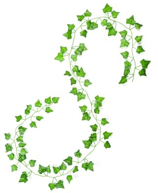 Green Vines – Feuilles de lierre artificielles de 2,2 m – Longue durée de vie, résistante à l'usure, résistante aux UV, facile à monter au toucher réaliste, feuilles de lierre fabriquées à la main |