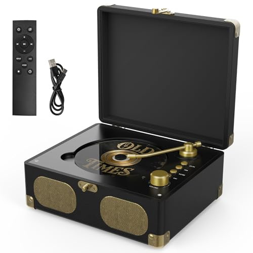 RetroAudio CD Player with Speakers Retro Portable CD Players for Home Music Player with Remote Control,V5.4 Bluetooth in&Out Desktop Suitcase CD Player with AUX in, Headphone Jack,USB Playback，Black