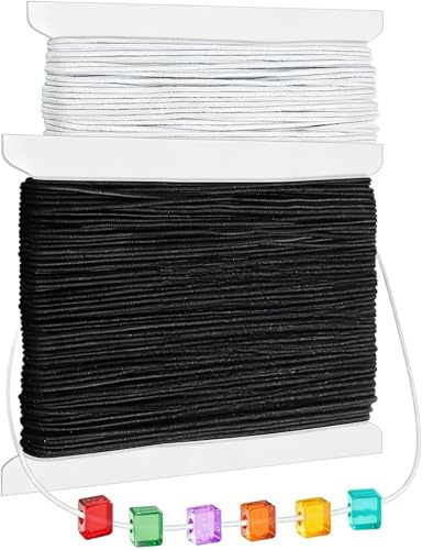 JIEBYTUY 2 pezzi di cordoncino elastico, cordoncino elastico bianco e nero in poliestere per la creazione di gioielli fai da te e accessori artigianali