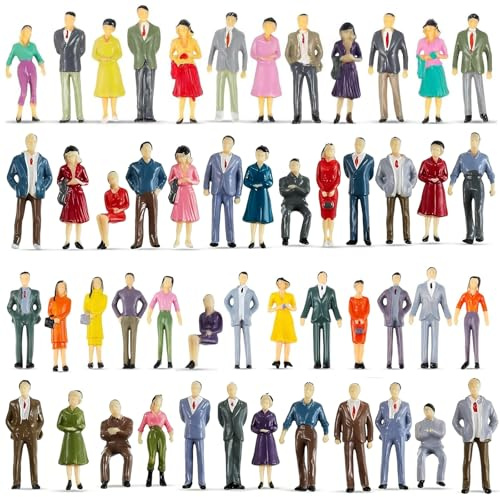 55 Pezzi Miniature Figure 1:50 – Omini in Miniatura Seduti e in Piedi Dipinti a Mano per Modellismo Ferroviario, Progetti Architettonici, Diorama, Museo