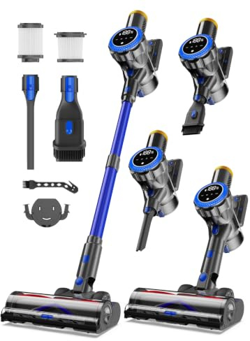 Ginaray Aspirateur Balai sans Fil - 580W Aspirateur Électrique Silencieux Puissant, Aspiration Brosse LED Batterie Rechargeable Cordless Vacuum Cleaner pour Poils d’Animaux Tapis Sols Durs