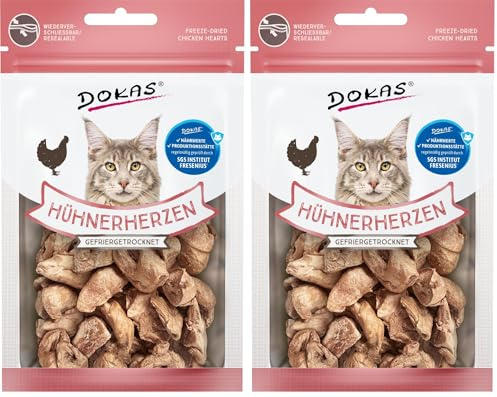 DOKAS Gefriergetrocknete Innereien - Getreidefreies Premium Leckerli für Katzen – Ideal als Belohnung, 6 x 15 g (Packung mit 2)