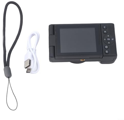 Cámara de vlogging 4K con pantalla abatible, cámara digital compacta de 64 MP para viajes, zoom 16X para fotografía de vida silvestre, portátil para estudiantes y principiantes, selfie (negro)