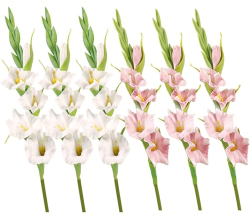 AwnsIMfreien 6 st konstgjorda gladiolus, 55,8 cm (22 tum) fuskgladiolus för heminredning, realistiska sidenliknande blomsterarrangemang, bordsuppsatser, 2 färger