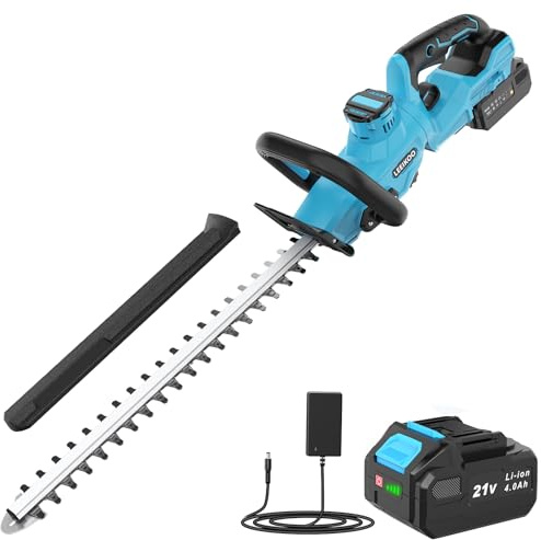 Tagliasiepi a Batteria 21V, Tagliasiepi Elettrico Senza Fili con Batteria 4,0 Ah, Lama a Doppia Azione da 51 cm, Capacità di Taglio 16 mm, Impugnatura Rotante a 180°, Coprilama, per Siepi e Arbusti