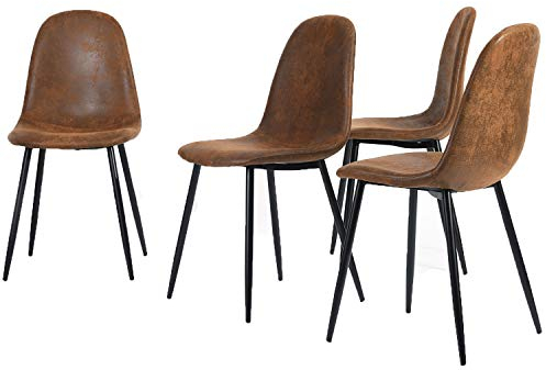 Homy Casa Set of 4 Scandinavian Vintage Kitchen Dining Chairs Suede Brown Chairs
