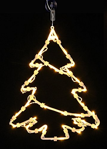 Spetebo Fensterbild Weihnachtsbaum 35 LED - Fensterdeko mit Dual Timer - Tanne Fenster Silhouette warm weiß beleuchtet Batterie betrieben