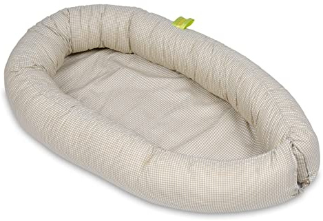 Velinda Babybo, kudde, mjuk, 0-8 månader, gosig, baby som sover, nyfödd, 100 % bomull (mönster: beige kontrollerad)