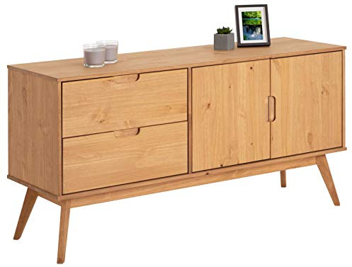 IDIMEX Buffet Salle à Manger Tivoli L 145 cm en Bois Massif Finition Bois Naturel teinté avec 2 tiroirs et 2 Portes battantes, Un Meuble de Rangement Style scandinave, Finition élégante