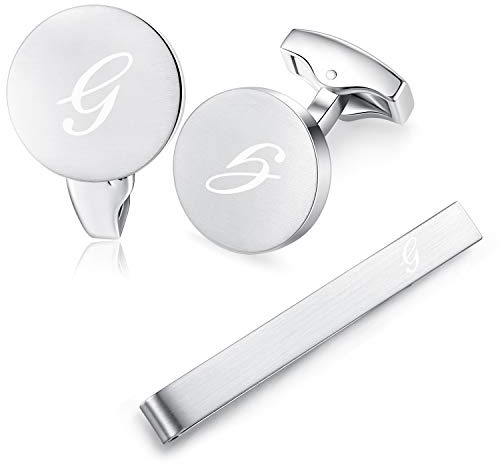 HONEY BEAR Manschettenknöpfe Krawattennadel Set Initialen Buchstabe Herren Hochzeit Cufflinks Manschettenknopf Silber