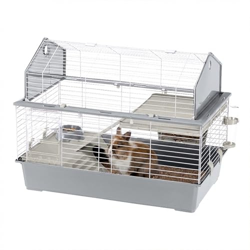 Ferplast Gabbia per Conigli Gabbia per Piccoli Animali BARN 100, 2 Piani, Tetto Apribile, Accessori e Adesivi Inclusi