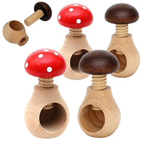 Dekohelden24 4er Set Hochwertige handgedrechselte Holz Nussknacker Pilze - Fliegenpilz - Steinpilz