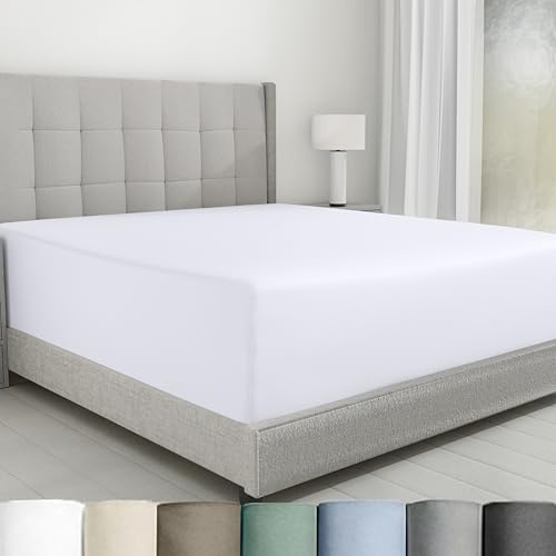 California Design Den Luxuriously Soft Twin Fitted Sheet Only - 600 Thread Count 100% Cotton Sheets, Sateen Weave, No-Pop Elastic For Snug Fit, Deep Pockets with Headside & Footside Tag - Bright White