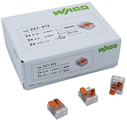 Wago 221-412 Connection Terminal 2 Conductors with Actuating Lever 0.2-4 mm² Small Design Transparent Pack of 200