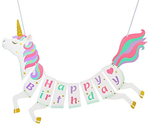 Unicorn Banner, Happy Birthday Banner, Unicorn Party Supplies Decorations for Kids & Adults Girls Birthday, Baby Shower
