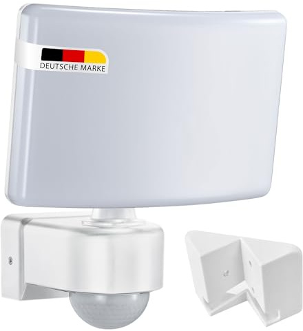 Maxkomfort LED Außenwandleuchte mit Bewegungsmelder Weiß – 30W Neutralweiß 4000K – IP65 Schwenkbar Eckmontage Innen und Außen Möglich