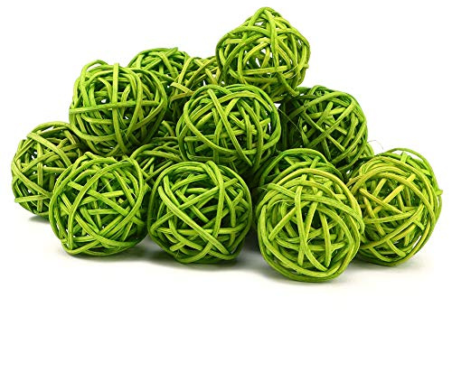 20 Stück Wicker Rattan Balls dekorative Kugeln Vase Füllstoffe für Handwerk, Party, Valentinstag, Hochzeit Tischdekoration, Babyparty, 3 cm (grün, Silber)(Grün)