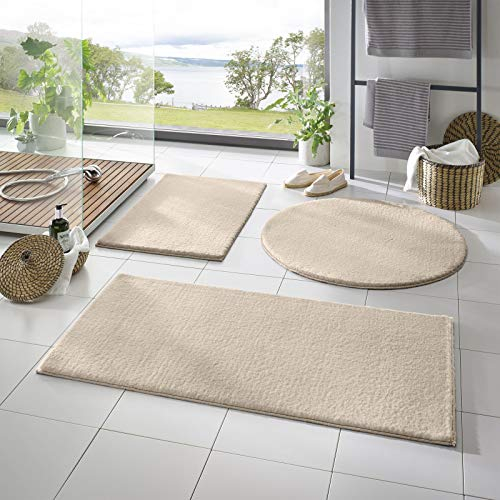 Taracarpet Badematte Fiona rutschfest waschbar Badezimmerteppich sehr weich und als Set kombinierbar Uni Creme 050x080 cm