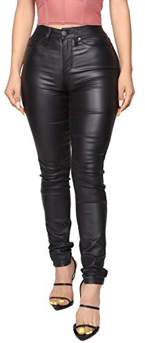 WAYRUNZ Womens High Waisted Stretch Faux Leather Pants PU Coated Legging Juniors (11) Black