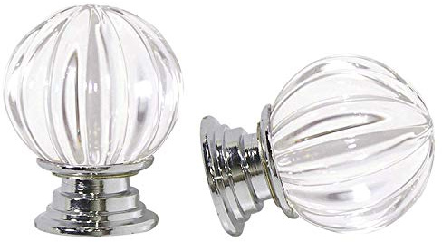 Geakv Pumpkin Shape Crystal Glass Drawer Pull Knob, 2 Pack, Clear, 30mm, Indoor, Rustproof, Classic Style, Cupboard, Drawer, Wardrobe, Bedroom/Closet/Storage