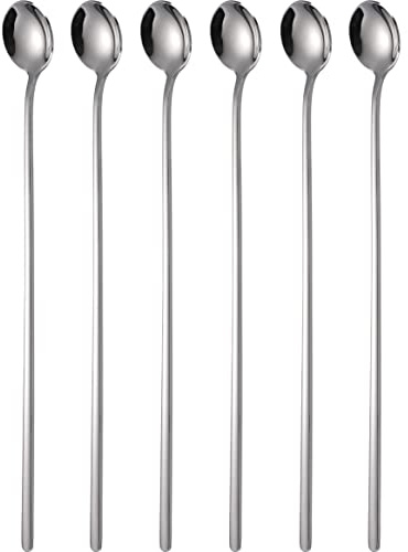 Long Handle Spoons Stainless Steel Set of 6 Coffee Stirrer Iced Cream Scoop Cocktail Mixing Spoons (Stainless Steel)