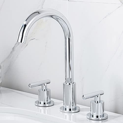 Zweigriff Mischbatterie Armatur Bad armatur waschbecken Mischbatterie Waschbecken für Badezimmer Auslauf Höhe wasserhahn bad waschbecken 3-Loch Waschtischarmatur,Chrom-A