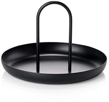 Plateau Accessoire Salle Plastique Nordique Blanc Rond Bijoux Bijoux Room Salon Table De Cuisine Plateau De Plancher Plancher Plateau de canapé avec poignée Décor (Color : Black)