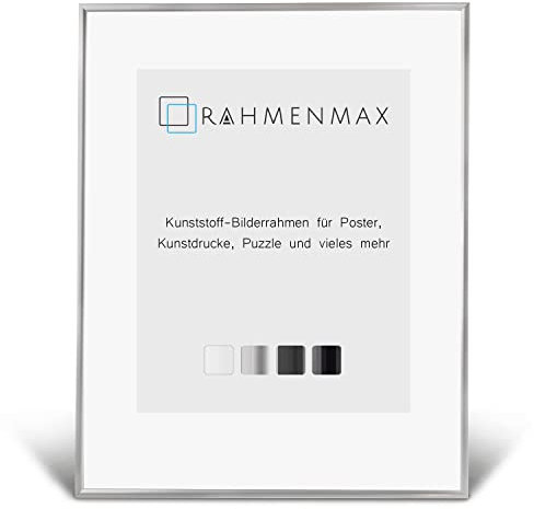 RahmenMax® Iowa Bilderrahmen 50x70 cm zum Aufhängen/Bilderrahmen Maßanfertigung möglich/Posterrahmen aus Kunststoff/Bilder Rahmen in Silber mit klarem Acrylglas/Puzzle Rahmen