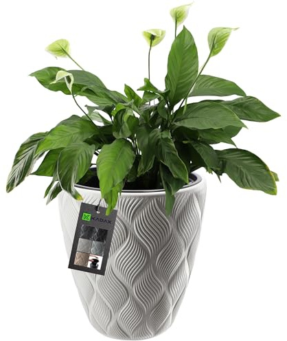 KADAX Blomkruka med insats och handtag, planteringskruka av plast i 5 storlekar, UV-resistent kruka, väderbeständig växtvas hög, kruka med 3D-effekt (vit 39 cm)