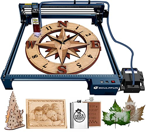 SCULPFUN Macchina per incisione laser S30 Pro, potenza di uscita laser 10 W, con supporto automatico dell'aria, punto compresso, 0,06 x 0,08 mm, taglierina laser e macchina per incisione