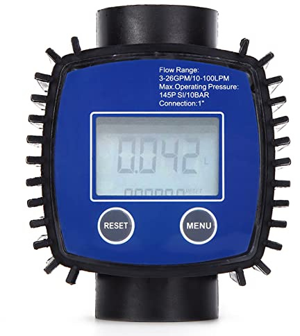 TICFOX Digitaler Durchflussmesser, Turbinen Durchflussmesser, Digitalanzeige Hochpräziser Wasser Diesel Durchflussmesser Durchflussmesser 1in Innengewinde Digitalanzeigemessgerät 5-120 Liter/Minute