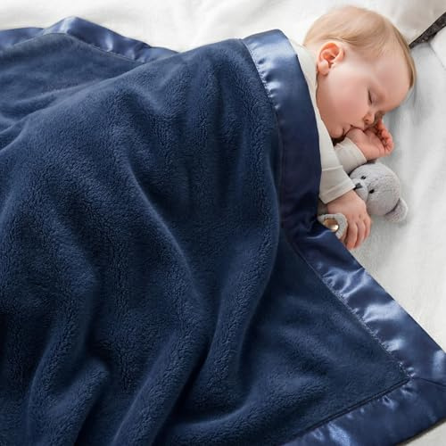 Pro Goleem Baby Boy Blanket, Fleece Baby Blankets for Boys with 2 Inch Satin Trim, Super Soft Plush Receiving Blanket for Infant Newborn, Cozy 30x40 Inch Stroller & Nursery Blanket,(Navy Blue)