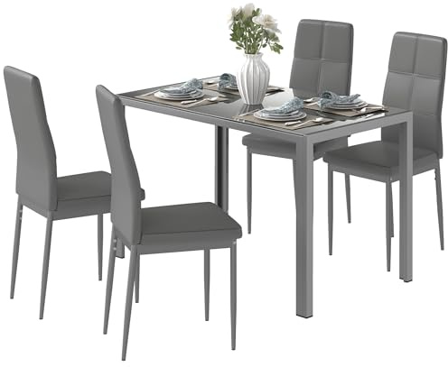 HOMCOM Set da Pranzo 5 Pezzi con Tavolo e 4 Sedie Moderne Grigio