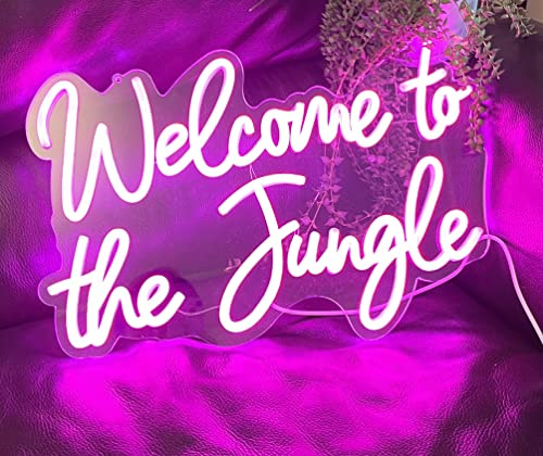 Welcome to the Jungle LED Neon Signs Pink Neon Lights for Wall Decor USB Light Up Sign For Garden Home Porch store Christmas Living Room Bar Decoration(16.5 * 11Inch)