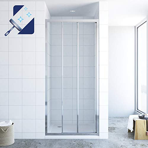 Duschwand Schiebetür in Nische 3 teilig 100x195 cm aus 6 mm ESG-Sicherheitsglas Klarglas inkl. Nano-Beschichtung rechts-und links Montage Nischentür Duschtür Glastür Dusche Duschschiebetür Gleittür