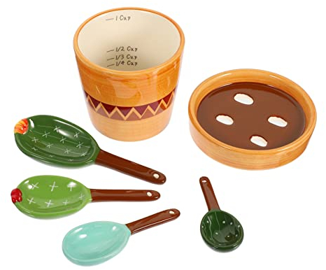 BESTonZON Messerlöffel Aus Keramik in Kaktusform Zum Abmessen Von Zutaten Für Mehl Zucker Salz Und Gewürze Mit Skalen Für Präzise Dosierung