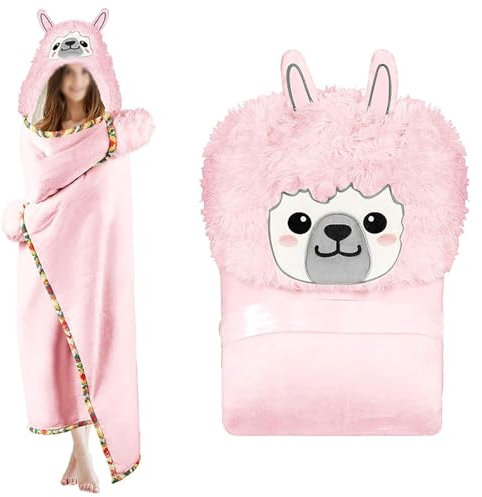 EBbels Tragbare Decke Mit Kapuze, Kuscheldecke Flauschig, Superweiche Warme Gemütliche Plüsch-Fleece-Hoodie Überwurf Umhang Wickelsofa Decke Für Erwachsene, Frauen, Männer, Kinder (Rosa)