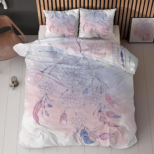 MAQUE Pink Lila BettwäSche Set TraumfäNger BettwäSche 135x200, WendebettwäSche und Kissenbezug 80x80, Weiche & Angenehme & Atmungsaktive Mikrofaser BettwäSche-Sets mit ReißVerschluss